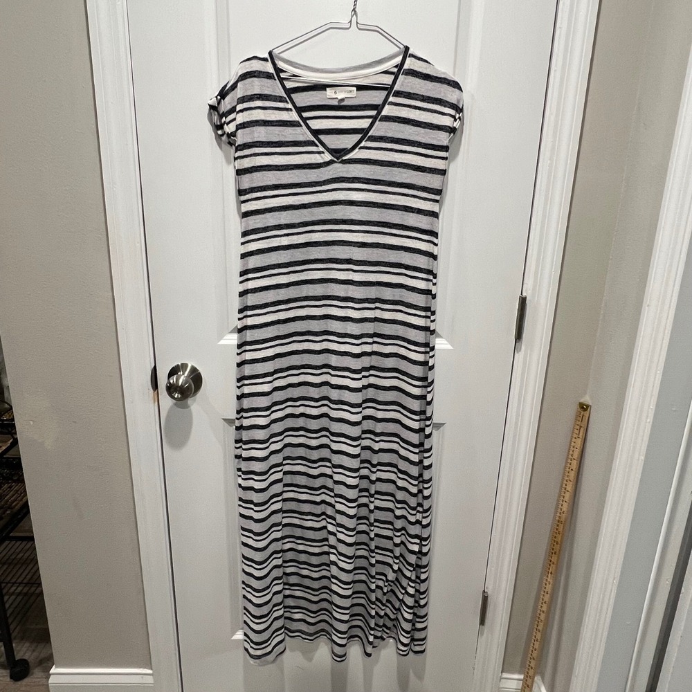 Lou & Grey for Loft Striped Maxi‎ Dress V Neck Cap Sleeve Casual Comfort Size S